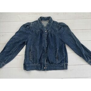 VINTAGE Denim Jacket Womens Size Small Stand‎ Collar 80s